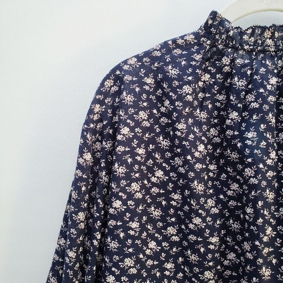 Joie Blouse Women's XXS Blue Senyana Navy Ditzy Cottagecore Floral Popover Top - Picture 12 of 16